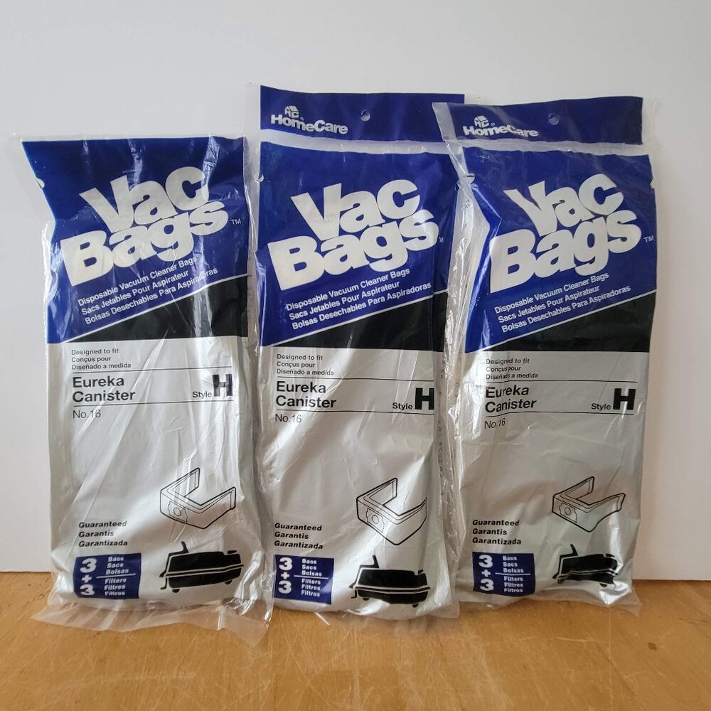 Lot Of (3) EUREKA CANISTER/Style H #16 VACUUM BAGS & FILTERS 3 Bags + 3 Filters